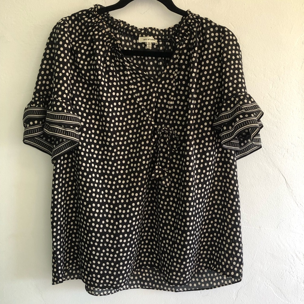Max Studio Blouse Women’s 1X Black White  Short Sleeve